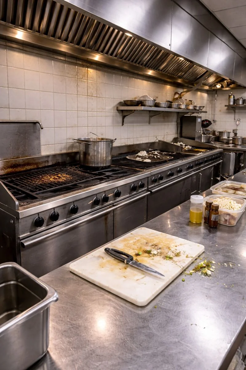 cocina antes del servicio de limpieza