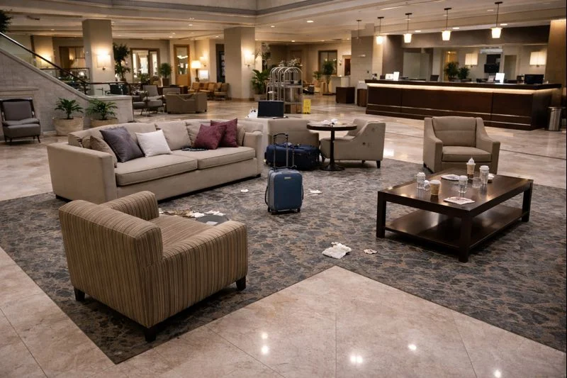 area de hotel antes de ser limpiado